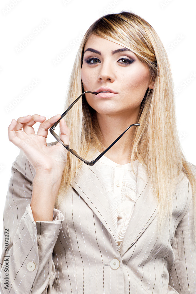 Pretty smiling woman in glasses. Business woman Pretty smiling woman in glasses. Business woman
