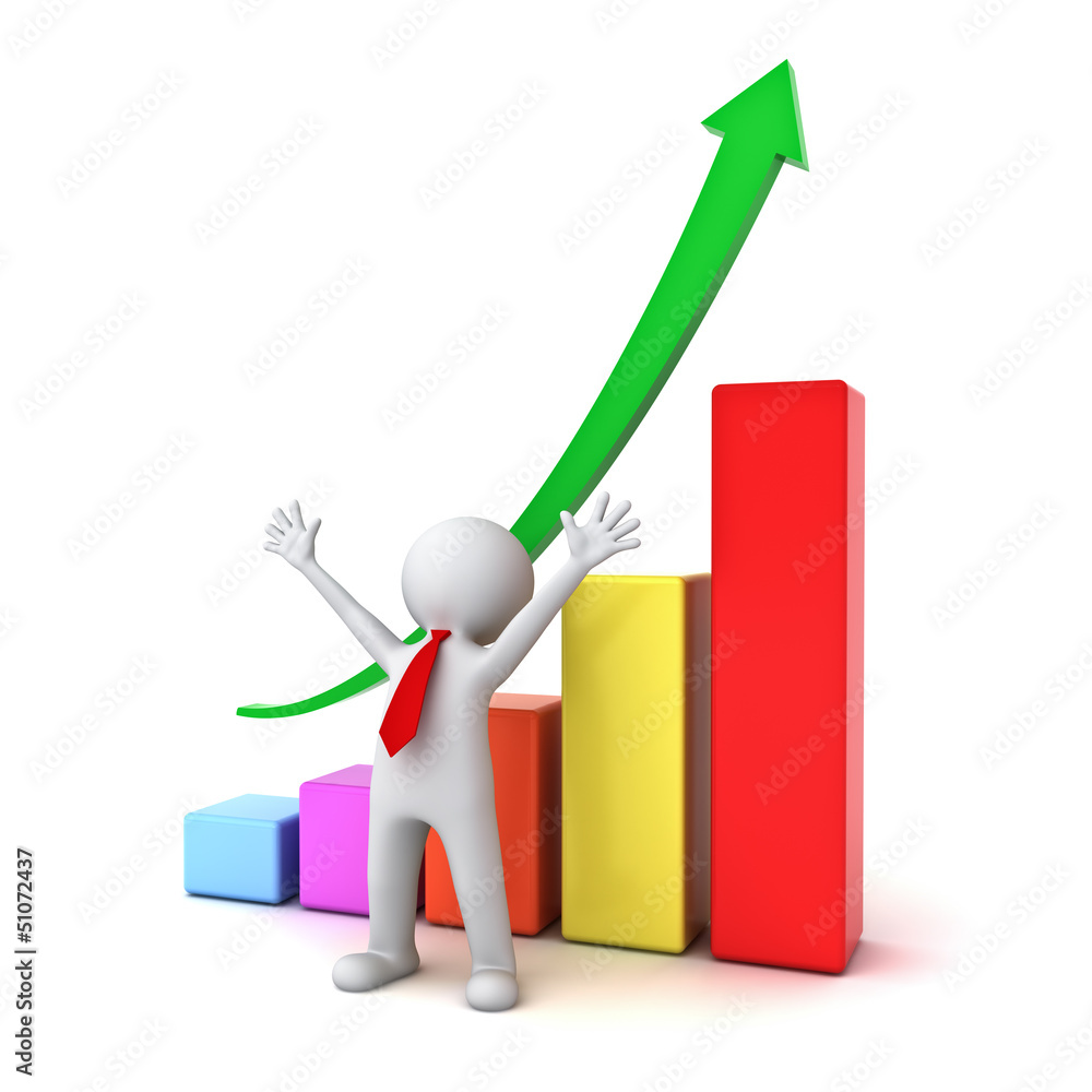 Business 3d man standing in front of growth business graph Business 3d man standing in front of growth business graph