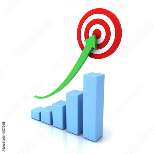 Business graph with green rising arrow and red target