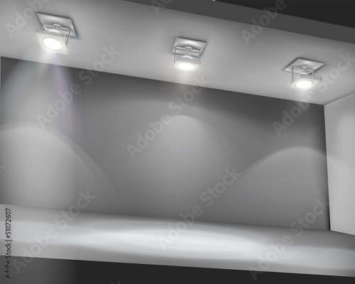 Illuminated shelf in shop. Vector illustration.