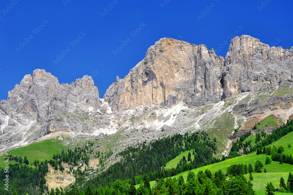 Dolomite peaks, Rosengarten,Val di Fassa, Italy Alps