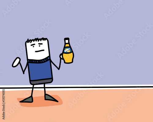 Personnage qui tient une boisson à l'orange