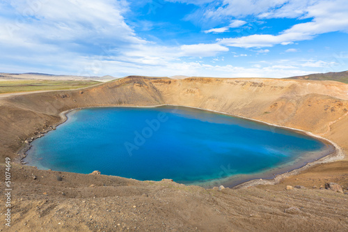 Crater of an extinct volcano Krafla in Iceland filled with water