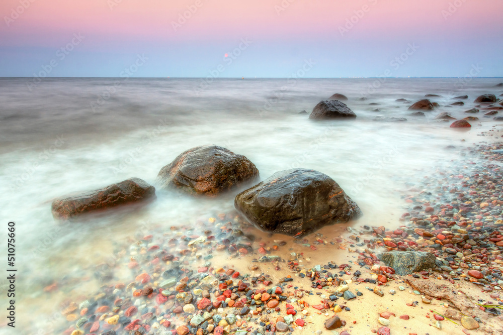 Fototapeta premium Baltic sea scenery in Gdynia Orlowo at sunset, Poland