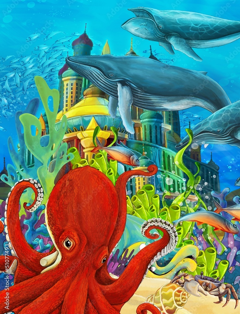 Naklejka premium Rafa koralowa - ilustracja dla dzieci