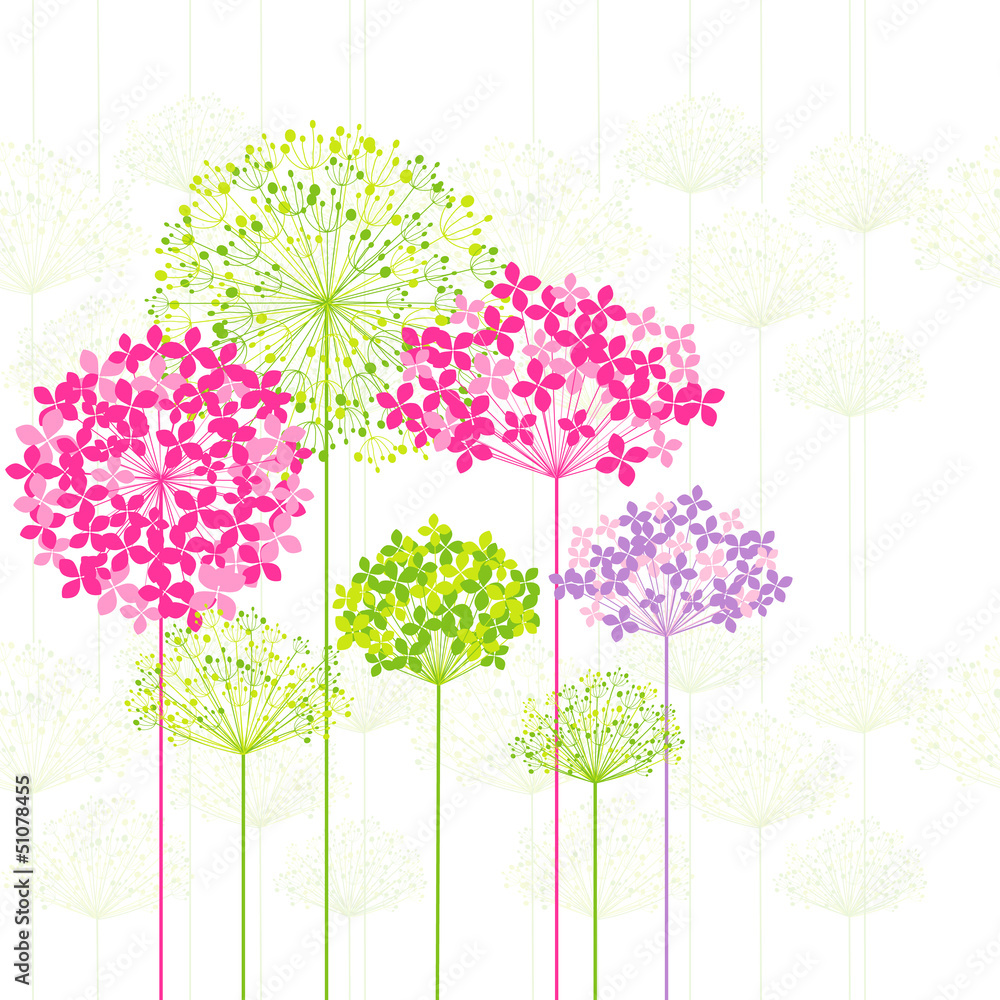 Springtime Colorful Flower on Dandelion Background - obrazy, fototapety, plakaty 