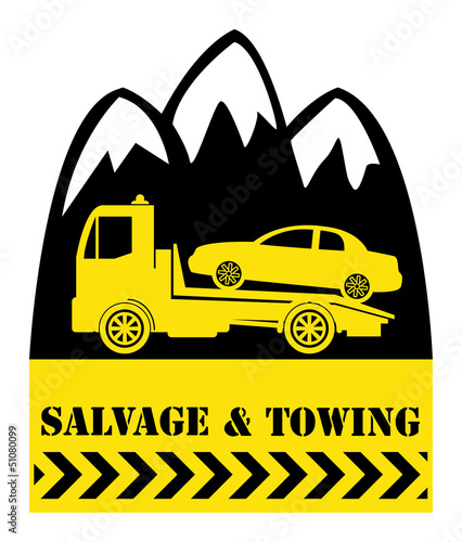 Car salvage and towing sign, vector illustration