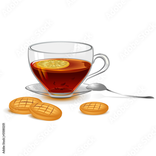 A cup of tea with lemon and crackers