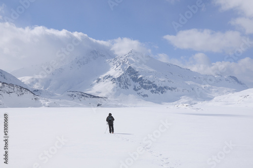 A lone hiker in the snow, Mont Cenis ( France ).