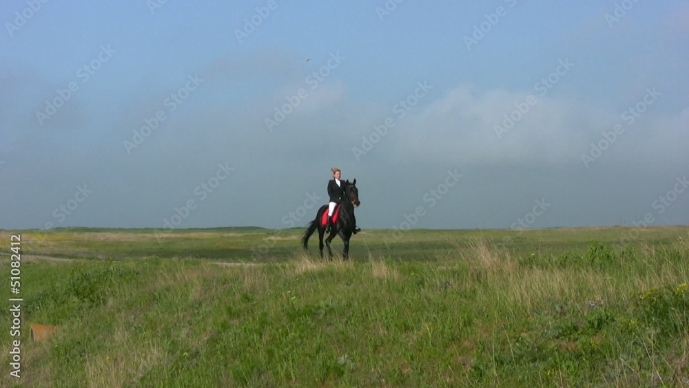 Girl riding a horse in the steppe Girl riding a horse in the steppe
