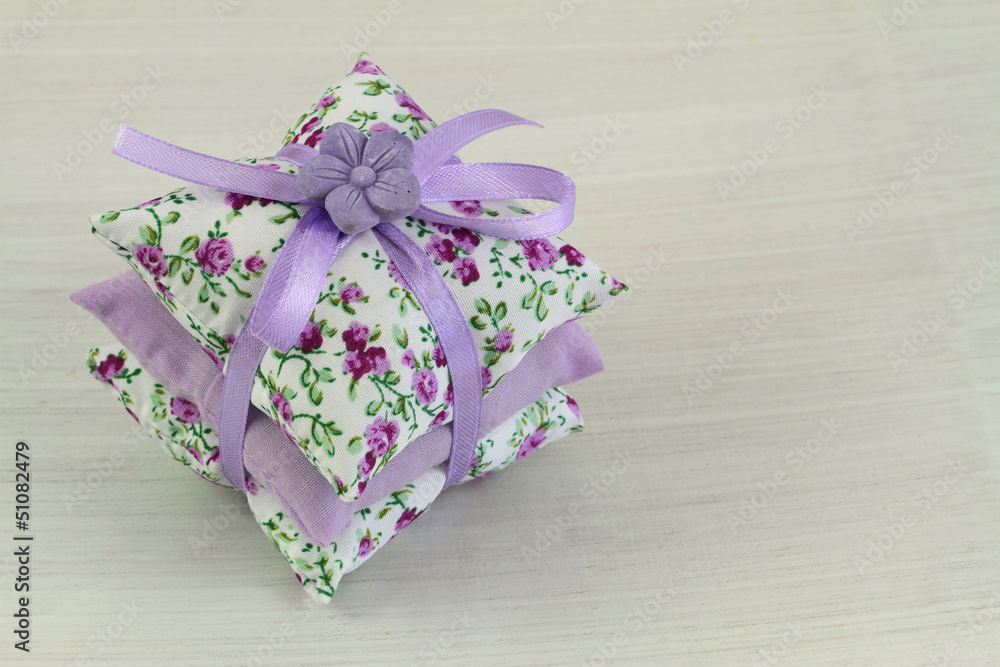 Mini lavender cushions with purple ribbon Mini lavender cushions with purple ribbon