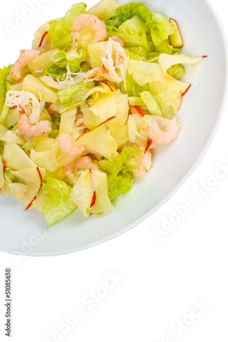 apples shrimp and salad isolated a on white background clipping