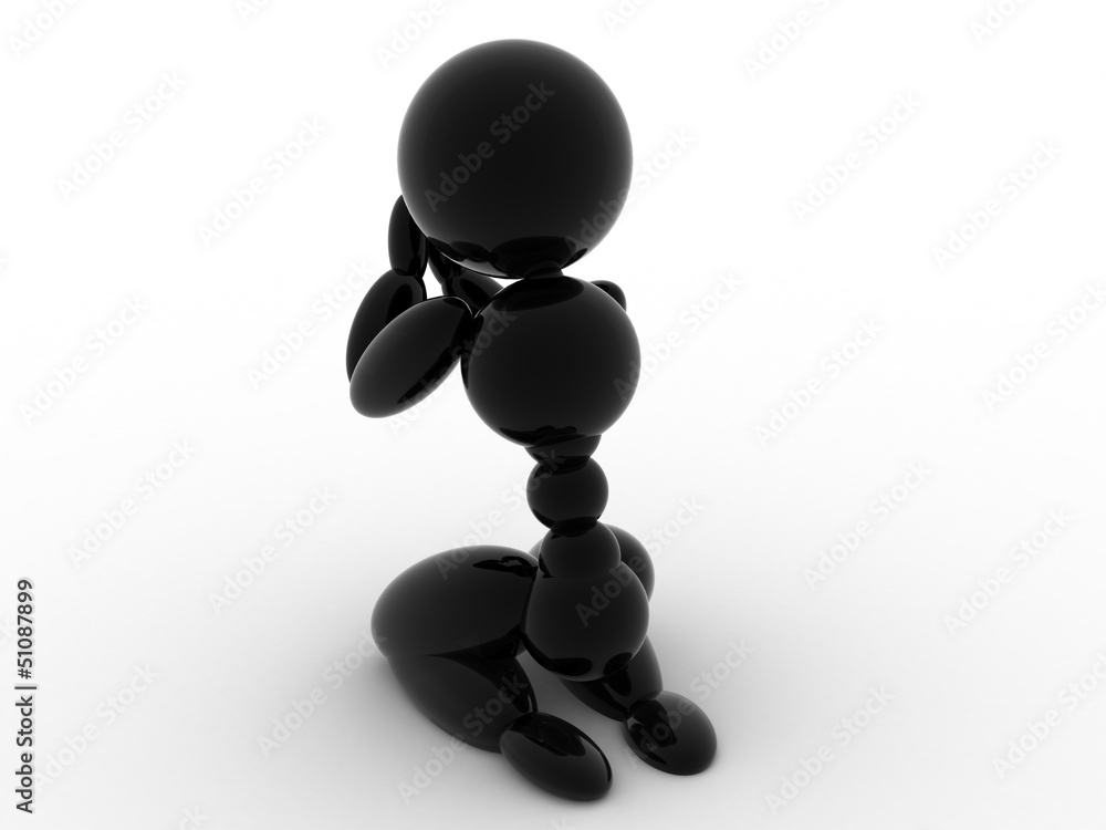Black ceramic man prays on a white background №4 Black ceramic man prays on a white background №4