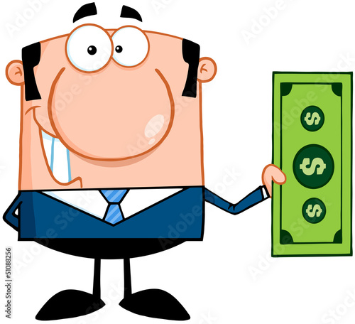 Smiling Business Man Holding A Dollar Bill