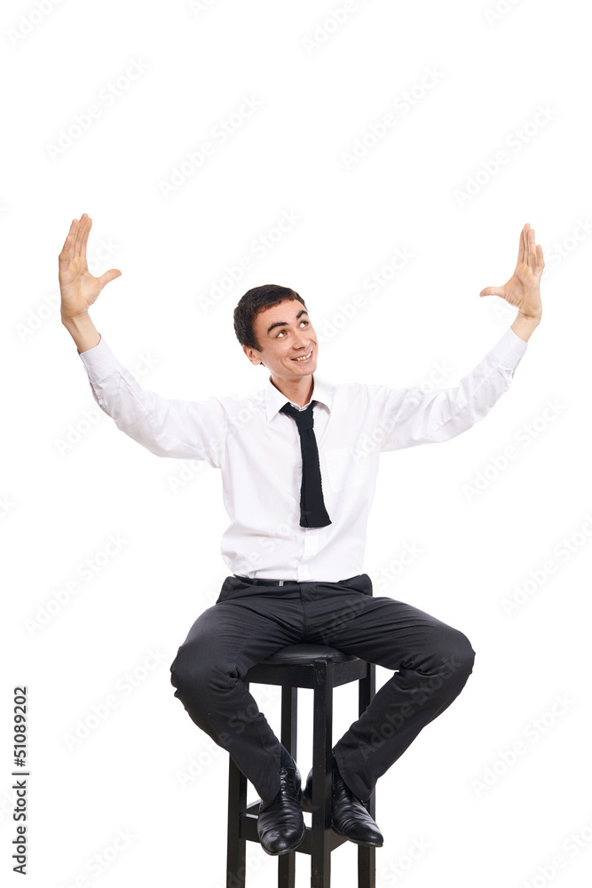 The business man is isolated on a white background