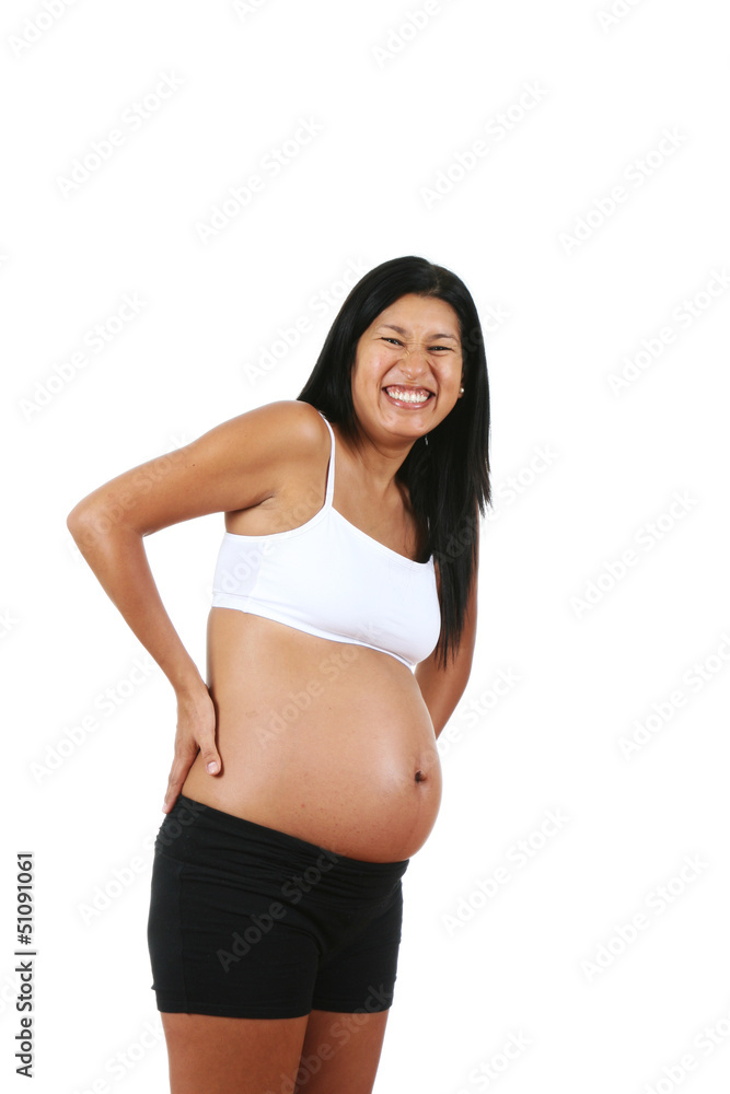 Pregnant Peruvian woman, posing, isolated on white background Pregnant Peruvian woman, posing, isolated on white background