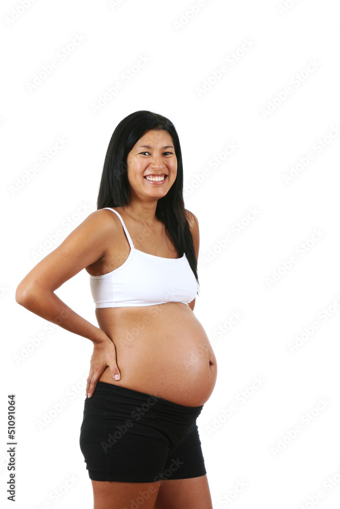 Pregnant Peruvian woman, posing, isolated on white background Pregnant Peruvian woman, posing, isolated on white background
