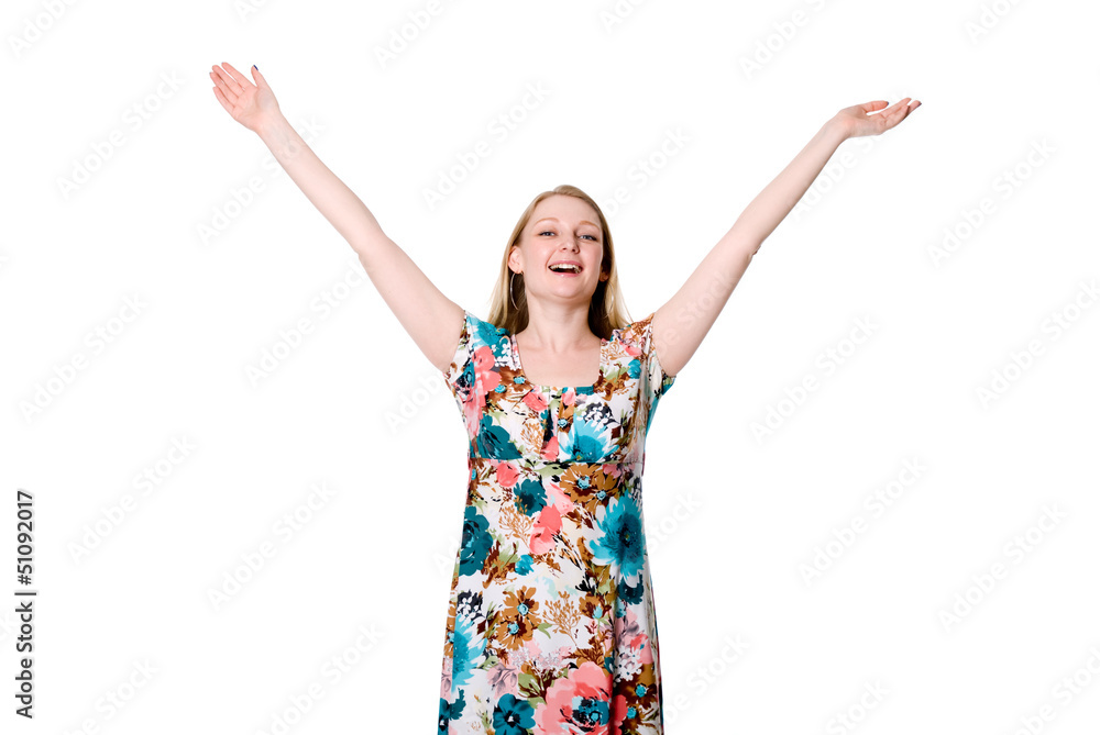 Portrait of cute young lady spreading her arms Portrait of cute young lady spreading her arms