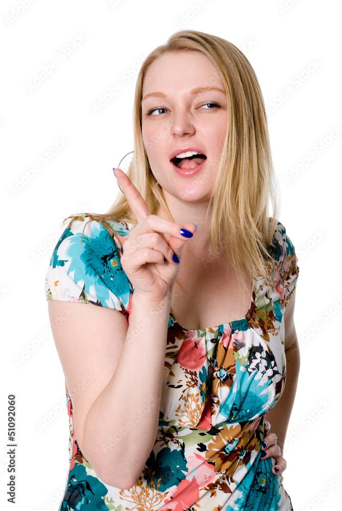 Fototapeta premium Young seductive wife makes a threatening gesture