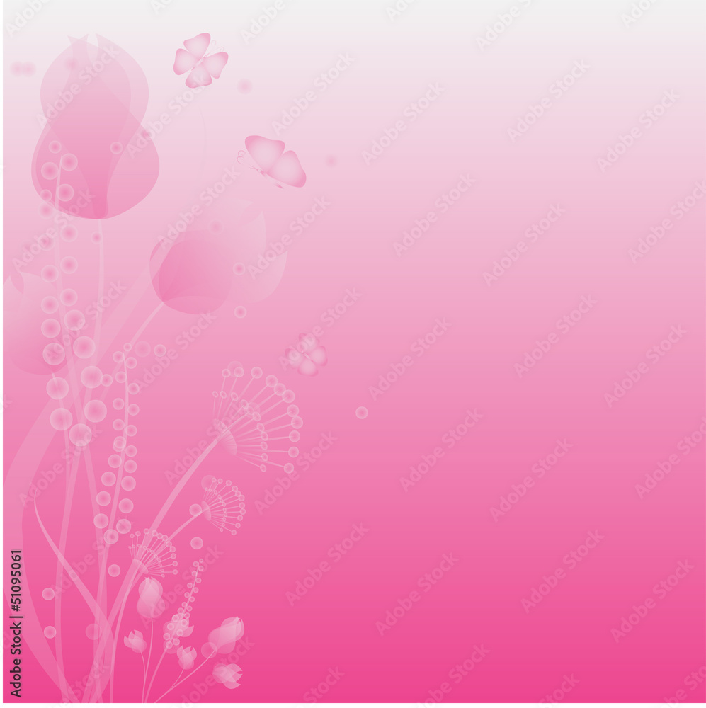 flowers and butterflies on a pink background