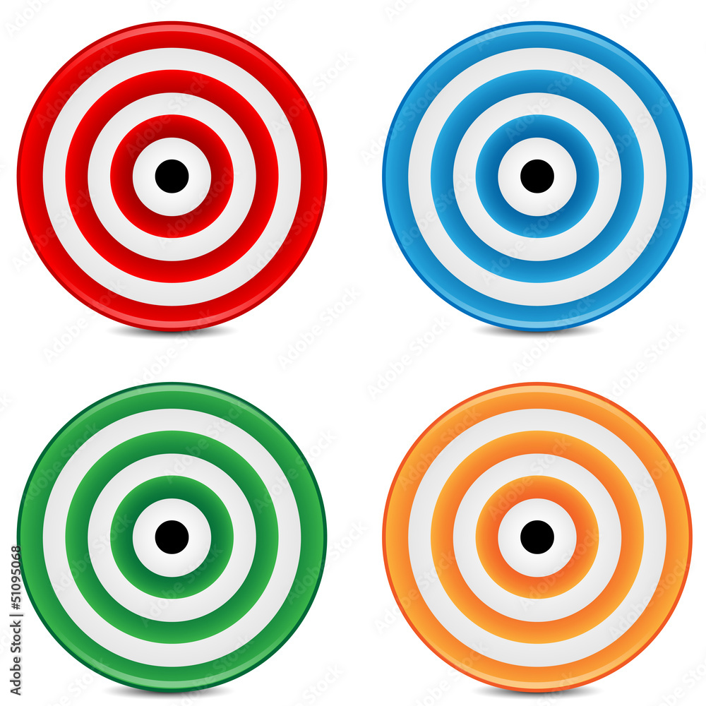 set of varicoloured targets on a white background set of varicoloured targets on a white background