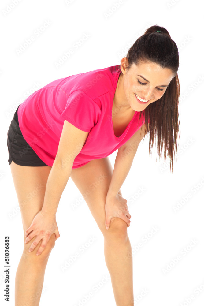 Young woman tired after sport. Isolated on white. Young woman tired after sport. Isolated on white.