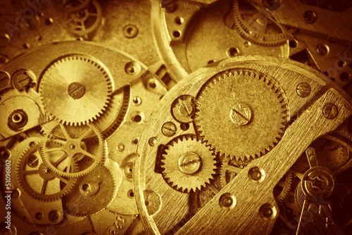 Close-up of old clock mechanism with gears