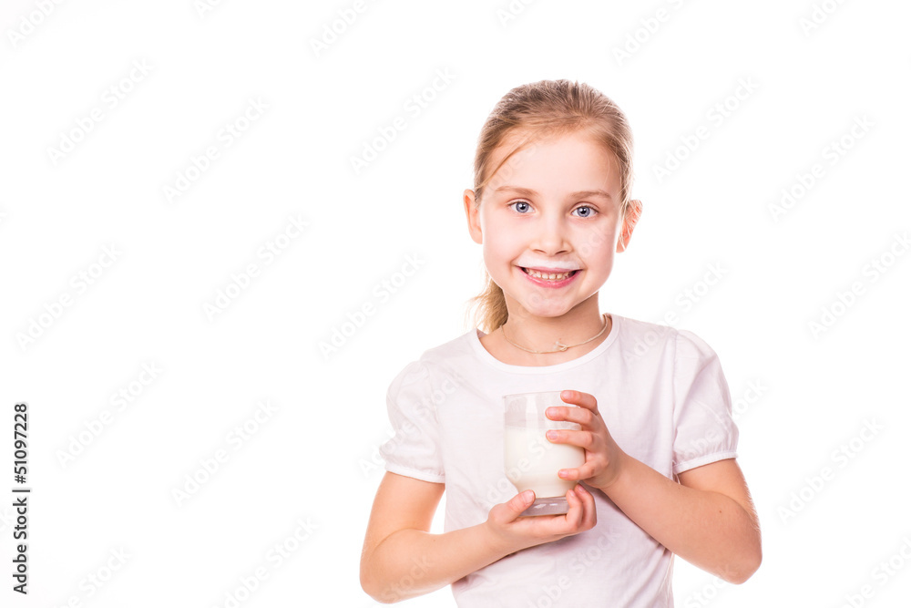 Beautiful little girl holding a glass of fresh milk. Beautiful little girl holding a glass of fresh milk.