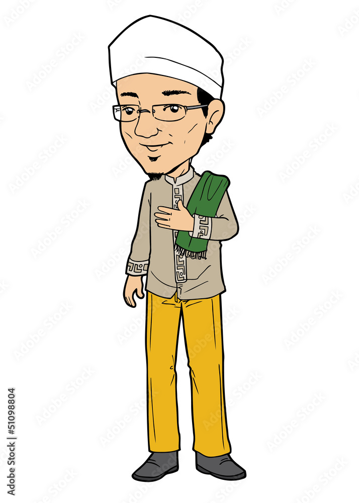 Indonesian muslim male walking to mosque for praying Indonesian muslim male walking to mosque for praying