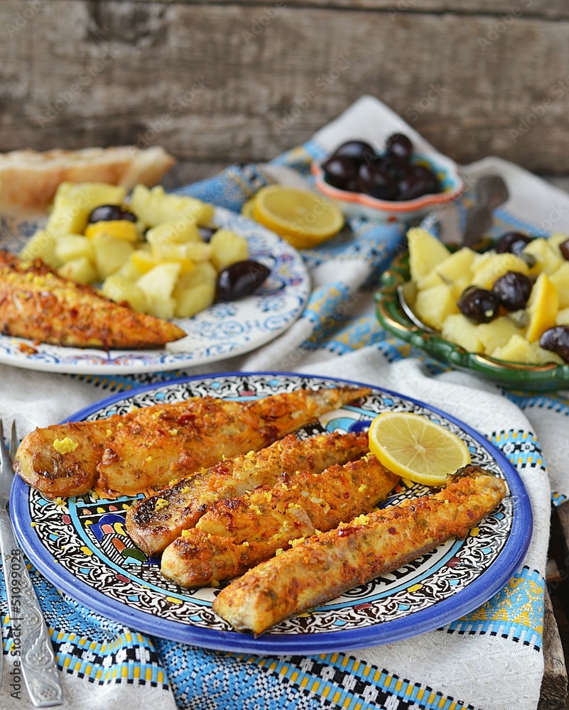 grill mackerel with potatos salad grill mackerel with potatos salad