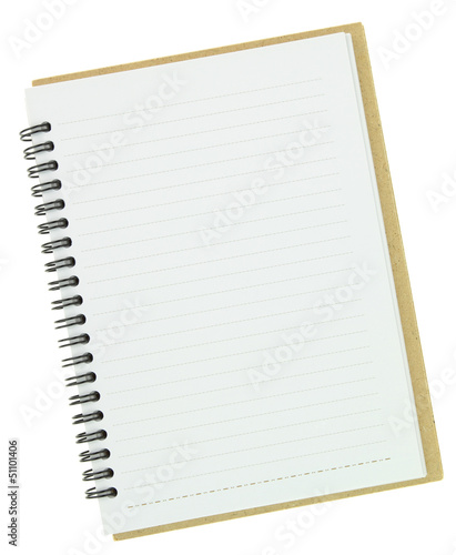 Blank notebook isolated on white photo