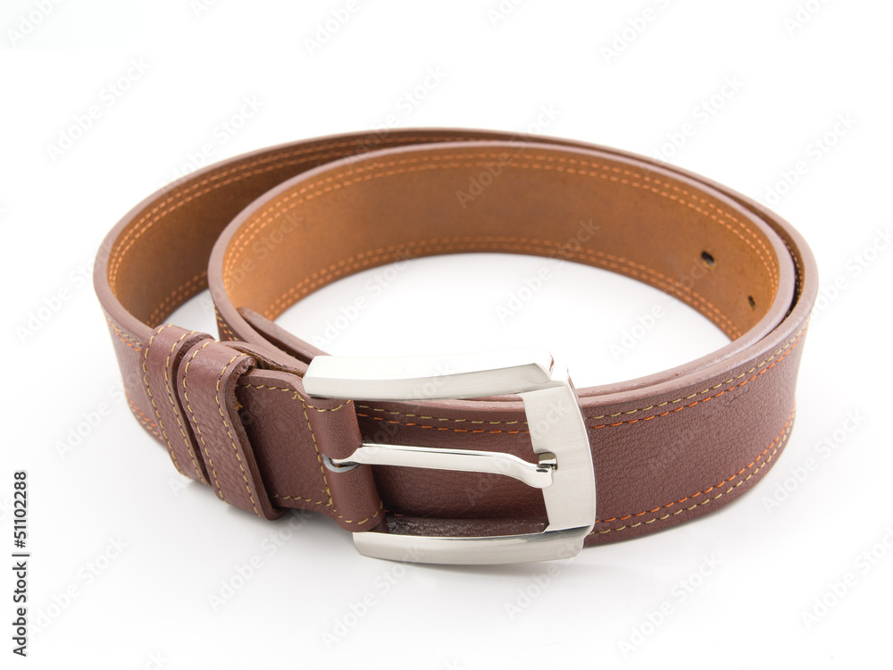 Brown leather belt isolated on white background Brown leather belt isolated on white background
