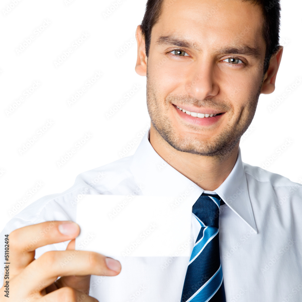 Businessman showing blank business or plastic card Businessman showing blank business or plastic card