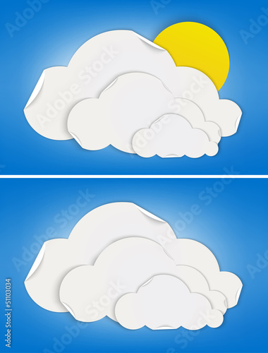 Mostly cloudy and cloudy weather signs made by folded paper