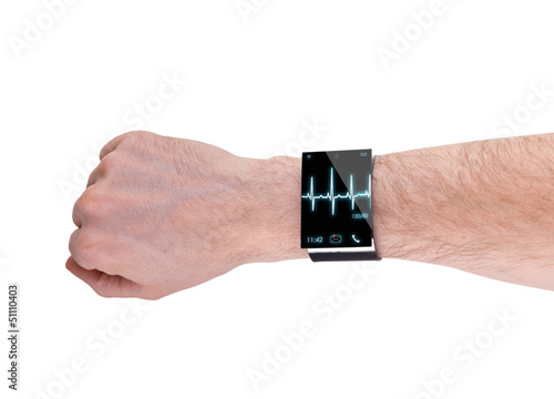 arm with a modern Internet Smartwatch, isolated on white