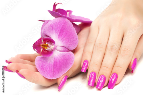 manicure with orchid flower. isolated