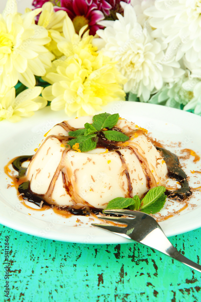 Panna Cotta with chocolate and caramel sauces, Panna Cotta with chocolate and caramel sauces,