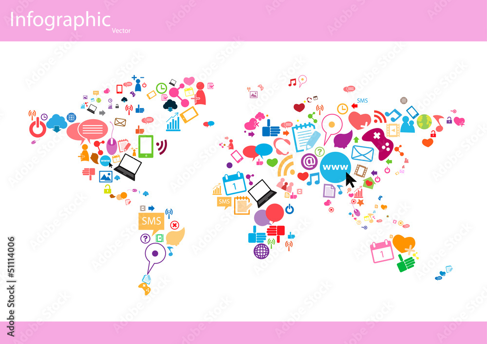 Obraz premium Social network map background infographics
