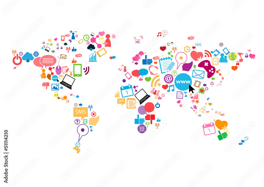 Fototapeta premium Social network map background infographics