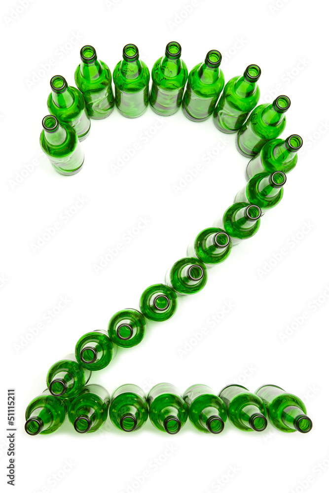 Digits from green beer bottles. Digit 2.. Digits from green beer bottles. Digit 2..