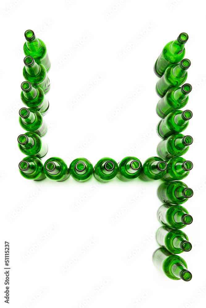 Digits from green beer bottles. Digit 4 Digits from green beer bottles. Digit 4