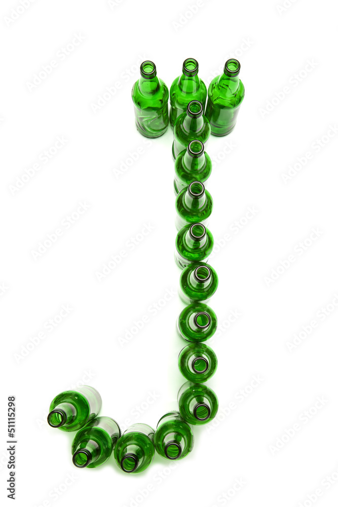 The alphabet from glass beer bottles. Letter J The alphabet from glass beer bottles. Letter J