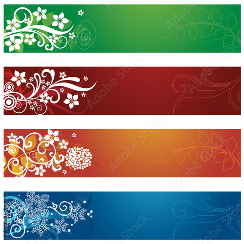 Set of four seasonal flowers and snowflakes banners