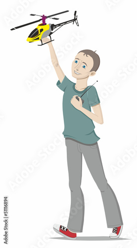 boy with a radio-controlled helicopter