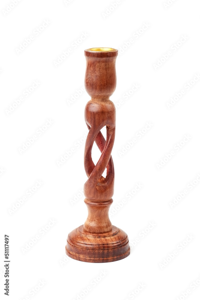 Wooden candlestick on a white background