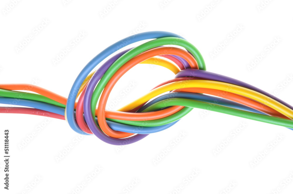 The electric colored wires with knot used in electrical and comp The electric colored wires with knot used in electrical and comp