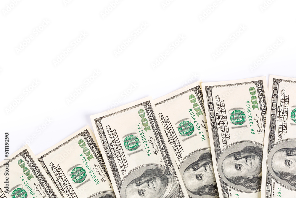Dollar banknotes isolated over white with copy space Dollar banknotes isolated over white with copy space