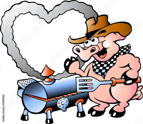 Hand-drawn Vector illustration of an Pig making BBQ