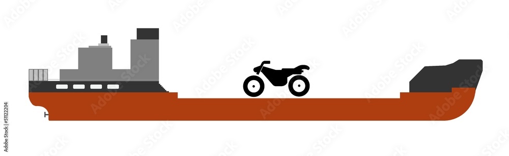 Moto en livraison dans un bateau cargo Moto en livraison dans un bateau cargo