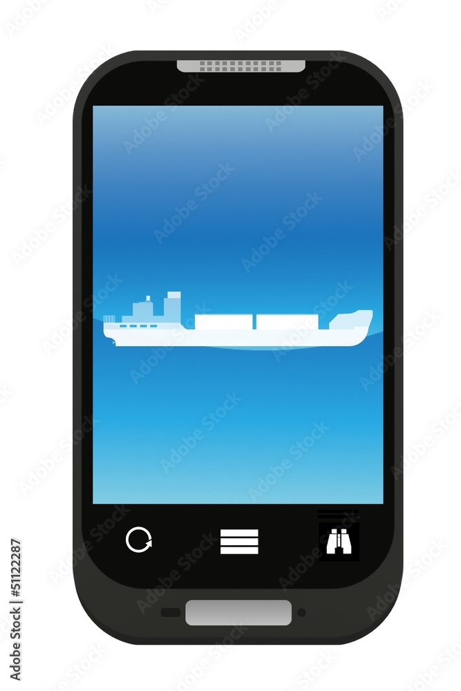 Bateau cargo dans un téléphone mobile Bateau cargo dans un téléphone mobile